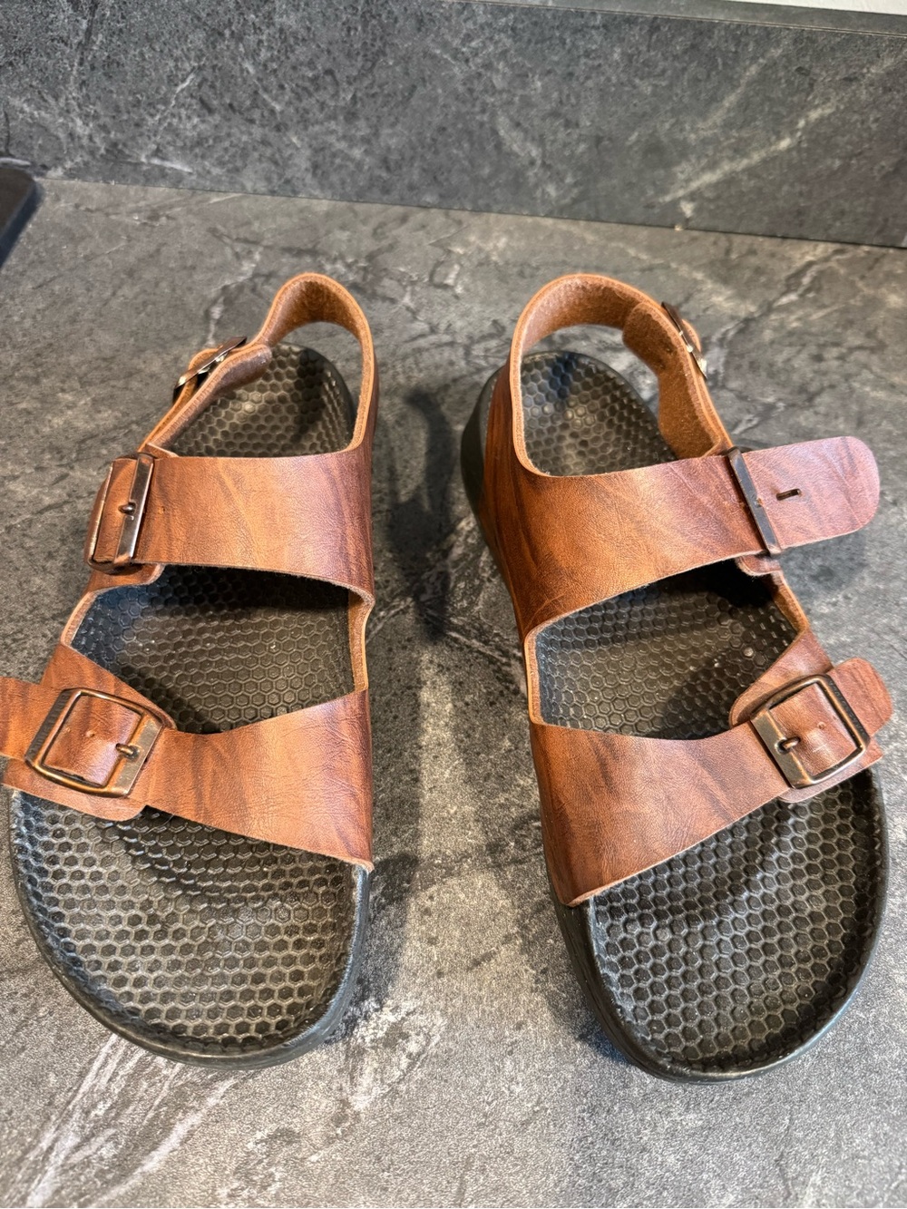 Birkenstock Brown Leather Adjustable Buckle Sandals